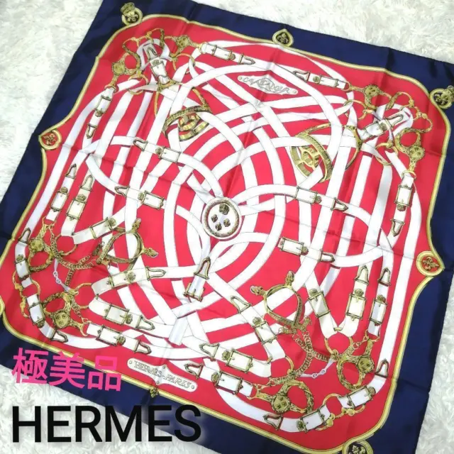 Hermes Carre 90 silk 100% scarf CAVALCADOUR pink navy color Ladies beauty used