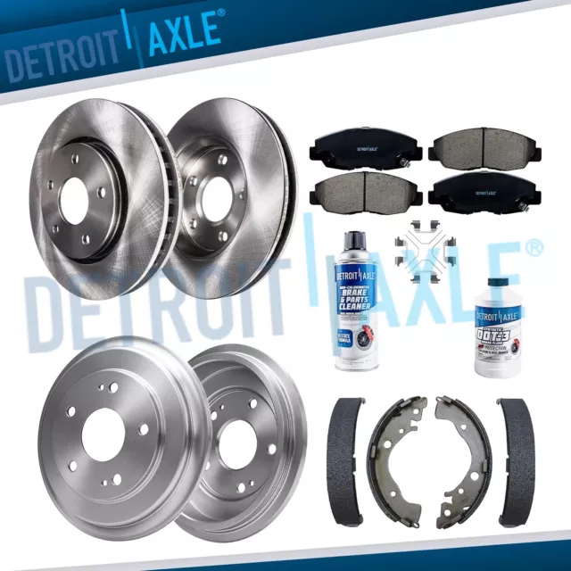 Front Disc Rotors Brake Pads + Rear Drums & Shoes for 2012 2013-2015 Honda Civic
