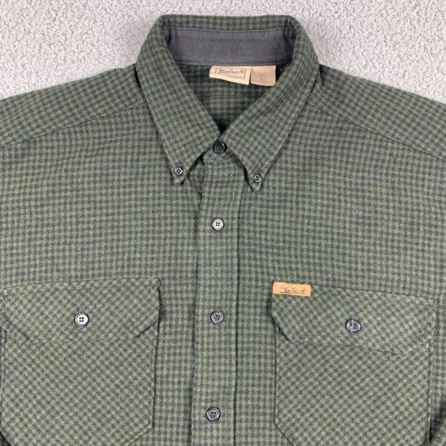 Vintage Woolrich Shirt Mens Large Green Check Wool Blend Long Sleeve Button Up