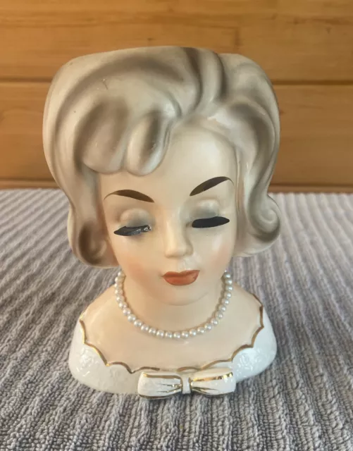 Vintage Napco C5675 Lady Head Vase Planter With Eyelashes 1962 Hand Painted Vase