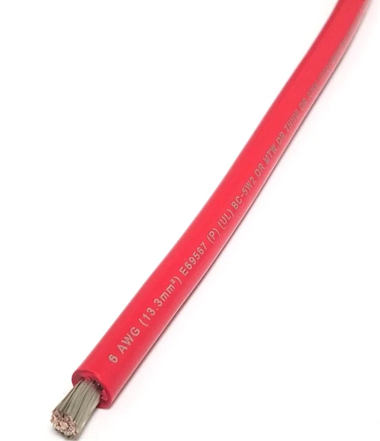 6 AWG GAUGE RED MARINE TINNED COPPER BATTERY CABLE BOAT WIRE Made in USA BC-5W2