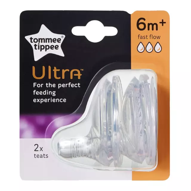 Tommee Tippee Ultra Fast Flow 2 x Teats - Perfect Feeding Experience 6 Months+