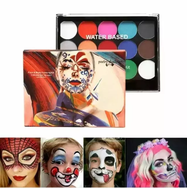 15 Farben ungiftig Gesicht Körperfarbe Make-up Palette Kit Wasserbasierte Ölfarbe 2