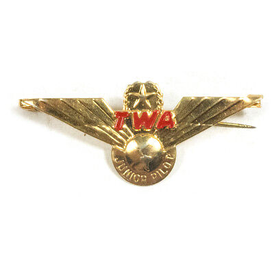 Vintage TWA Airlines Junior Pilot Gold Toned Badge Pin Brooch 2.10"