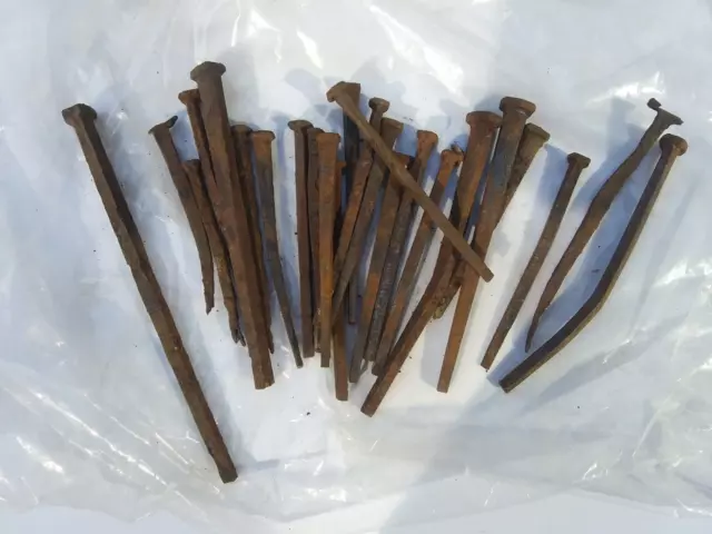 2 Doz. Antique Hand Forged Nails.-Used-200Yrs Old +-West Brookfield, MA 3"-5" A