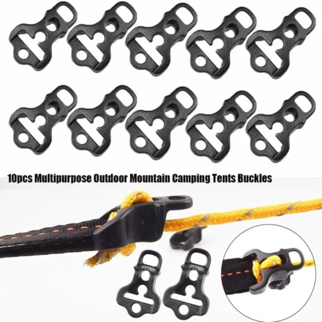 10pcs Black Camping Tents Plastic Awning Buckle Wind Rope Buckle  Outdoor Tool