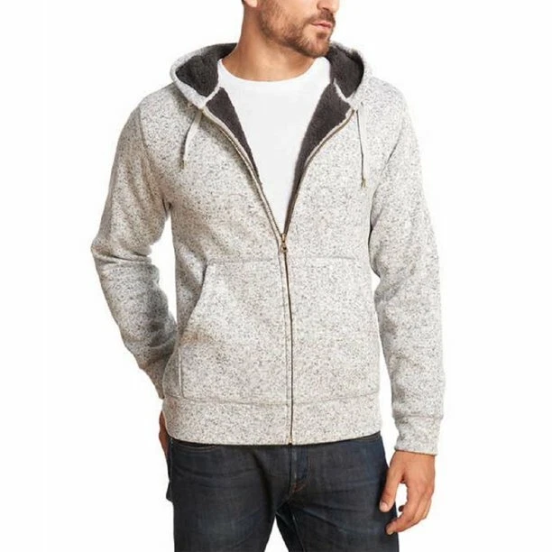 Weatherproof Men's Grey Full Zip Sherpa Lined Hooded Jacket