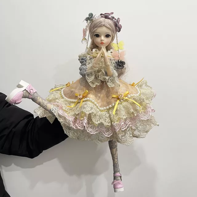 Full Set 60cm BJD Doll 1/3 Ball Jointed Girl Face Eyes Dress Makeup Kids Gift