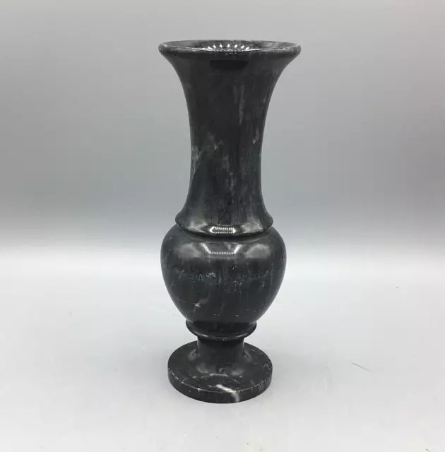 Vintage Carved Black Marble Greco Roman Style Candle Holder or Bud Vase