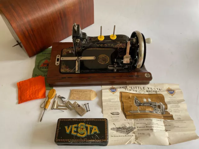 Serviced Antique Little Vesta Saxonia Hand Crank Sewing Machine Manual + Extras