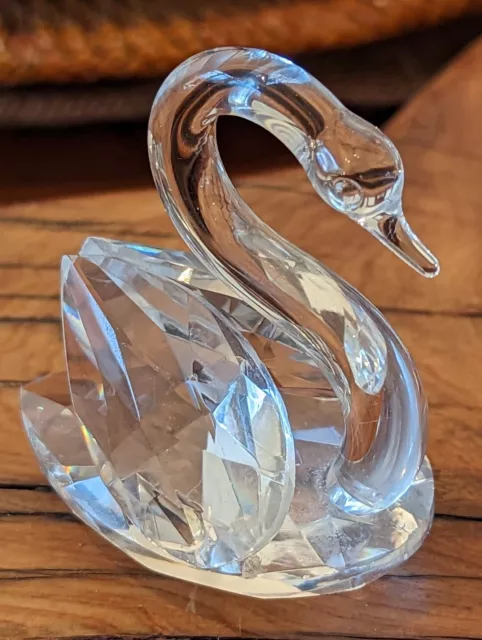 Vintage Miniature Cut Crystal Swan Figurine Beveled 2.25" Length