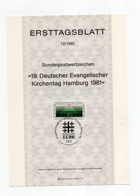 Bund ETB 12  / 1981 MiNr.  1098 Deutscher Evangelischer Kirchentag, Hamburg 1981