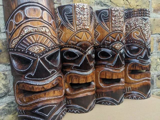 Tiki mask wood carving Hand carved & painted 30cm wall hanging wooden ornament 3