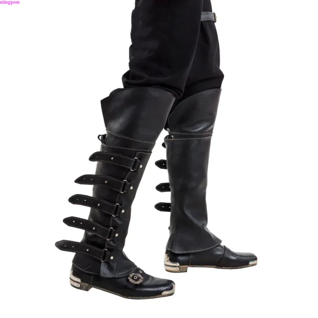 Faux Leather Medieval Gaiters Knight Warrior Armor Boot Covers Spats Christmas