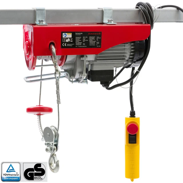 Elektrische Seilwinde PA1000/800 – 1000/800 Kg Zugkraft, 12 M Stahlseil, 1600/1300 W, Mit Not-Aus & Überhitzungsschutz