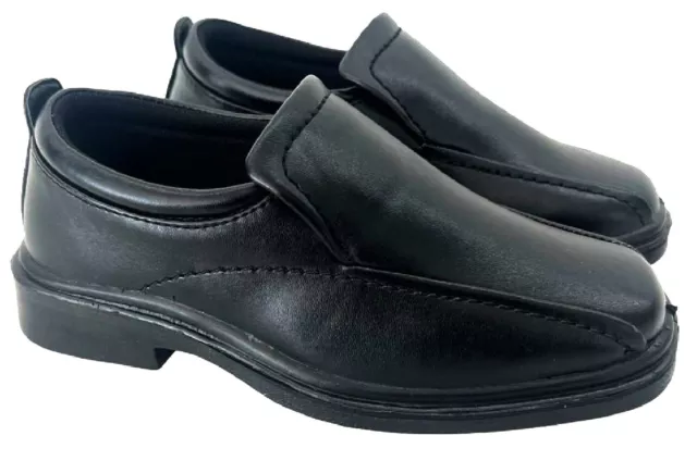 Kids Junior Boy Black Slip On Formal Casual Back To School Shoes Size 13-6 New