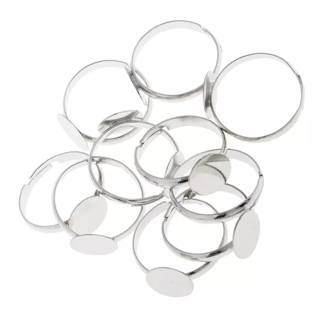 10x White K Adjustable Rings 10mm Blank Base Pad Jewellery Making Craft Ring