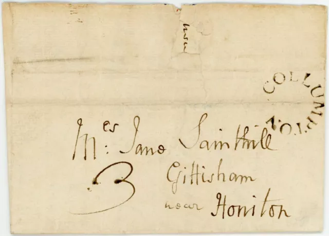 1799 LETTER BAKER to MRS JANE SAINTHILL GITTISHAM DEVON COLLUMPTON UD HORSESHOE 2