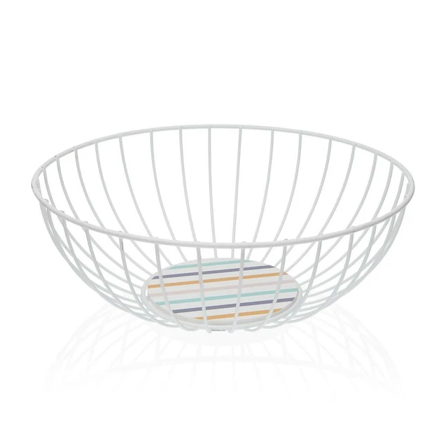 Portafrutta Versa Jasper Bianco Metallo Acciaio Legno MDF 28 x 10 x 28 cm