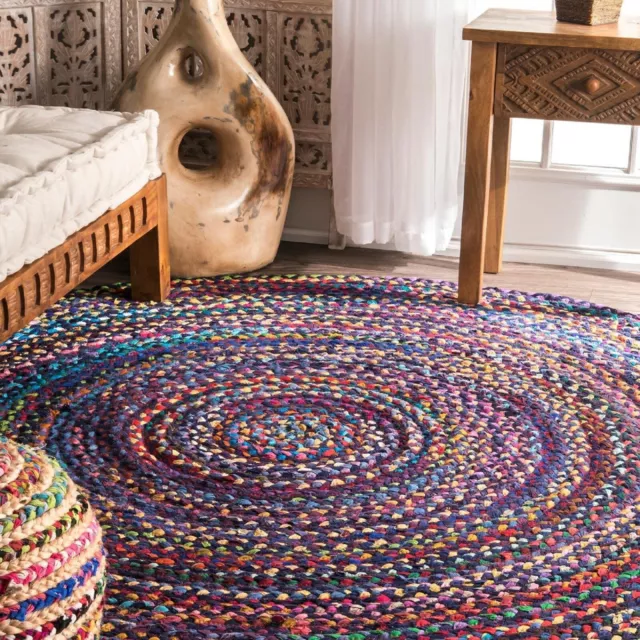 Rug 100% Cotton Design 100% Handmade Carpet Braided Farmhouse Modern Area Rug