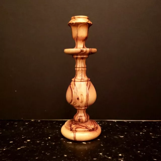 Hand Carved Olive Wood Candlestick Holder