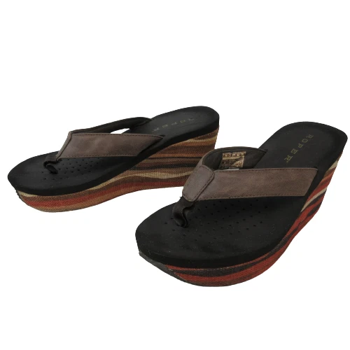 Roper Womens Size 6 Thong Sandals Flip Flops High Wedge Multicolored