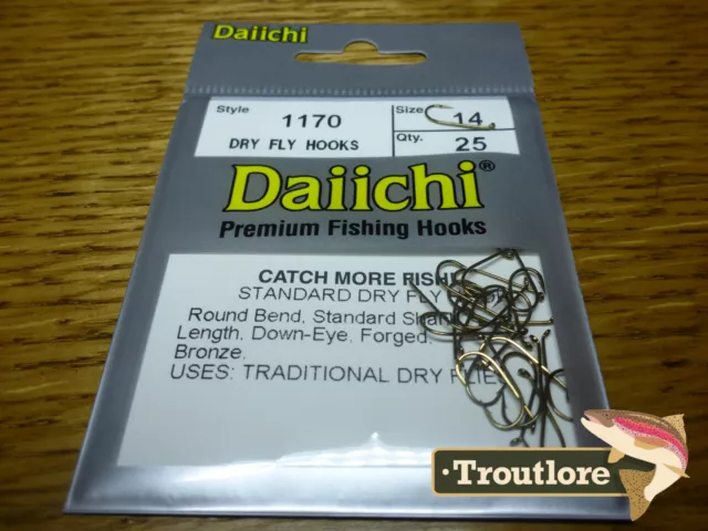 25 x DAIICHI 1170 #14 STANDARD DRY FLY HOOK LOW PROFILE BARB NEW FLY TYING HOOKS