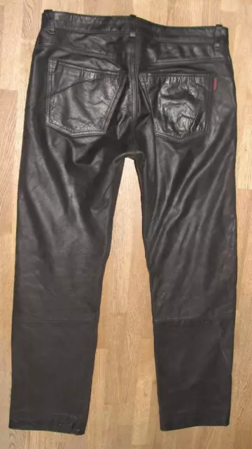 Maddox Uomo- Jeans IN Pelle/Nabuk Pantaloni Pelle Nero W33 " / L30 " Circa Corti