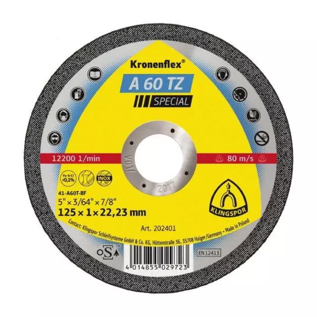 100mm 115mm 125mm KLINGSPOR Special CUTTING Disc A60 TZ