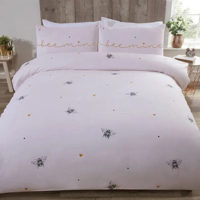Multi Bee Mine Novelty Bumble Bee Love Hearts Polycotton Duvet Cover Set