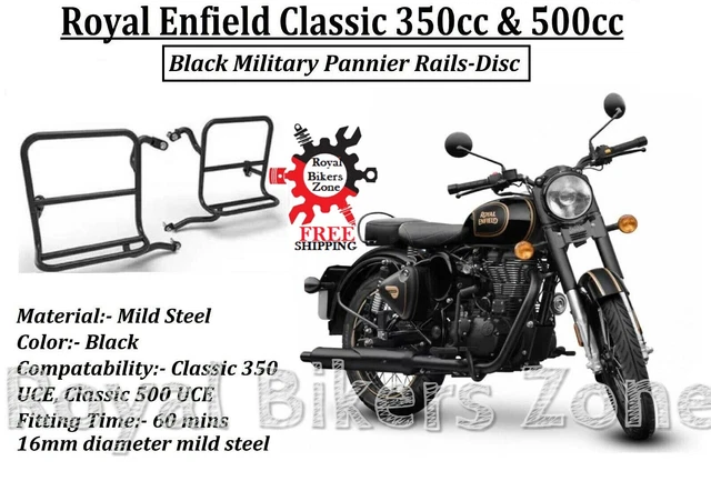 Royal Enfield Black "Military Pannier Rails" Disc For Old Classic 350cc, 500cc