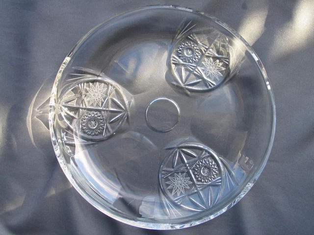 large shallow glass  bowl with fish design