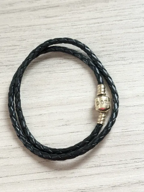 Pandora RARE 14k Black Double Leather Bracelet - D2