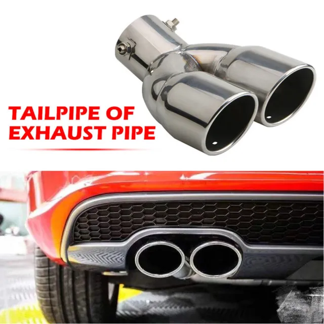 Twin Exhaust Pipes Muffler Trim Pipe Tail Tip Silver Right Sport Dual Universal