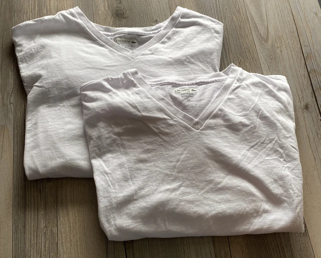 Lot 2 LACOSTE Short Sleeve V Neck Sleepwear T Shirts White Size XL Men’s