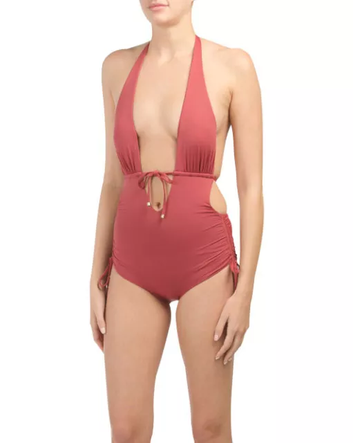 NWT VITAMIN A Brena 4 XS swimsuit one piece monokini maillot $184 plunge rose 3