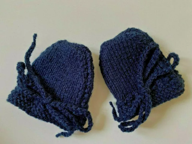 Baby Scratch Mittens Knitted 0 to 3 months Navy Blue Boy Stay on hands new mitts