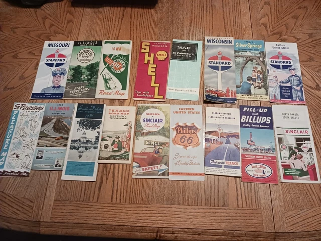 17 Vintage Gas Station Road Maps—Sinclair - Texaco-phillips 66-Standard Oil