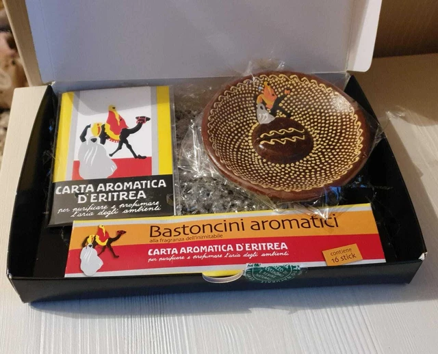 Set Carta D'Eritrea 24 Listelli Biologici + Piattino Bruciatore Dipinto A Mano - Per Rituali E Bellezza - Foto 2