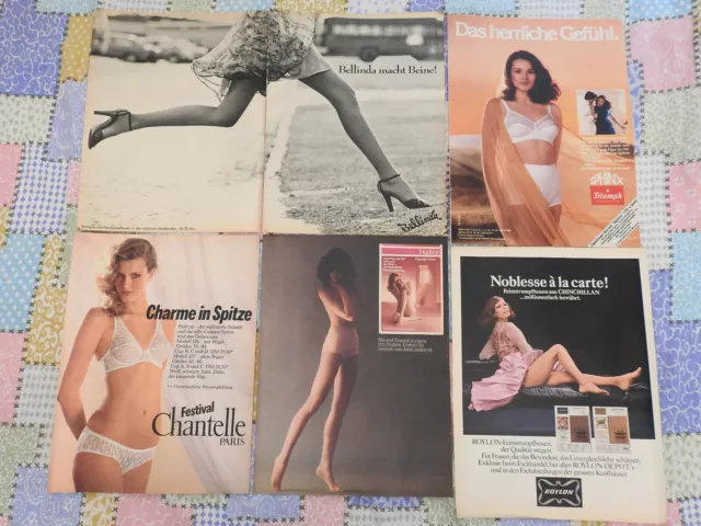 Vintage 18x Lingerie Pantyhose Bras Print Ads 70s German Magazine Burda (Lot 3)