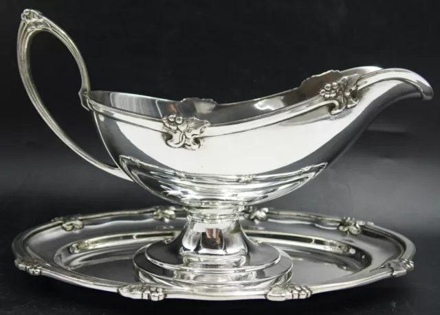 German WMF IVY Silver Plated Sauce Gravy Boat Attached Underplate RARE