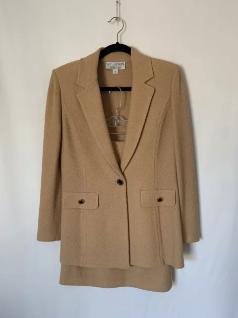 St. John Collection Womens Suit Set 2 Jacket Skirt Beige Classic Elegant 2 Pcs