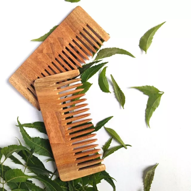 Handmade Neem Wooden Wide Tooth Comb For Hair Growth & Hairfall Pack Of 2