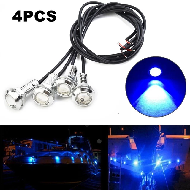 4Pcs Blue LED Boat Light Waterproof Outrigger Spreader Transom Underwater Marine