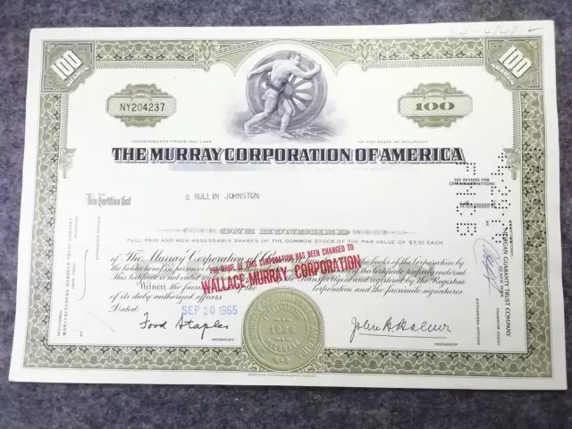Aktienzertifikat, The Murray Corporation of America, 100 Shares, 1965, cancelled