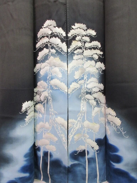8123A4 Silk Vintage Japanese Kimono Tomesode Pine Tree