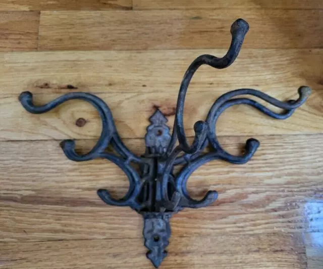 Rustic Swivel 5 Hook Wall Mount Coat Hat Rack Cast Iron Victorian Style Vintage