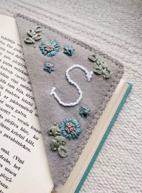 Personalized Hand Embroidered Corner Bookmark, Hand Stitched Felt Corner Letter