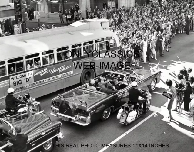 1963 Jfk John Kennedy Jacqueline Limo Dallas Tx 11X14 Photo Bus Motorcycle Crowd