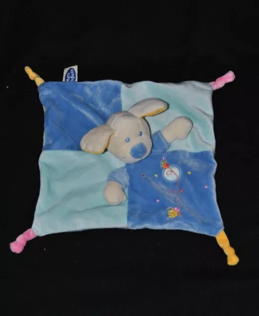 Peluche doudou chien plat bleu MOTS D'ENFANTS LECLERC oiseau rose jaune NEUF